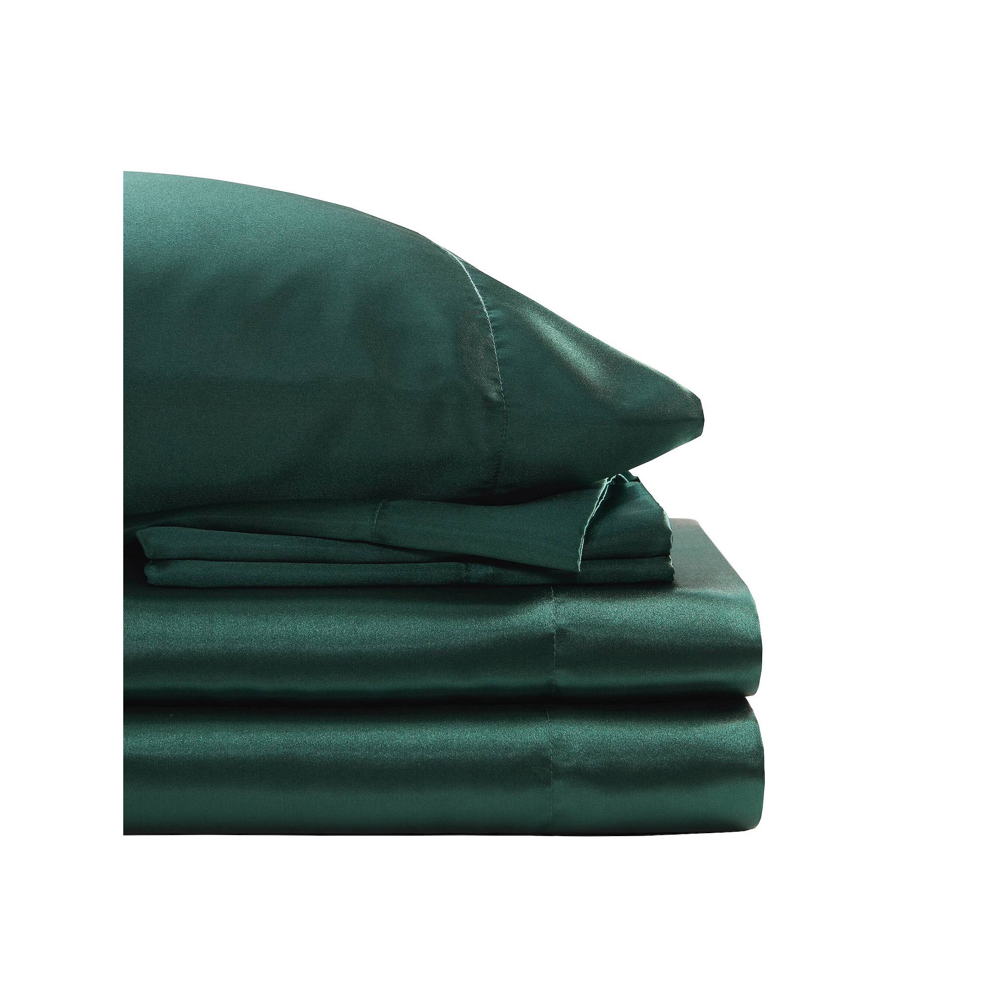 Madison Park Essentials Satin Luxury Solid Sheet Set and Pillowcases, Green