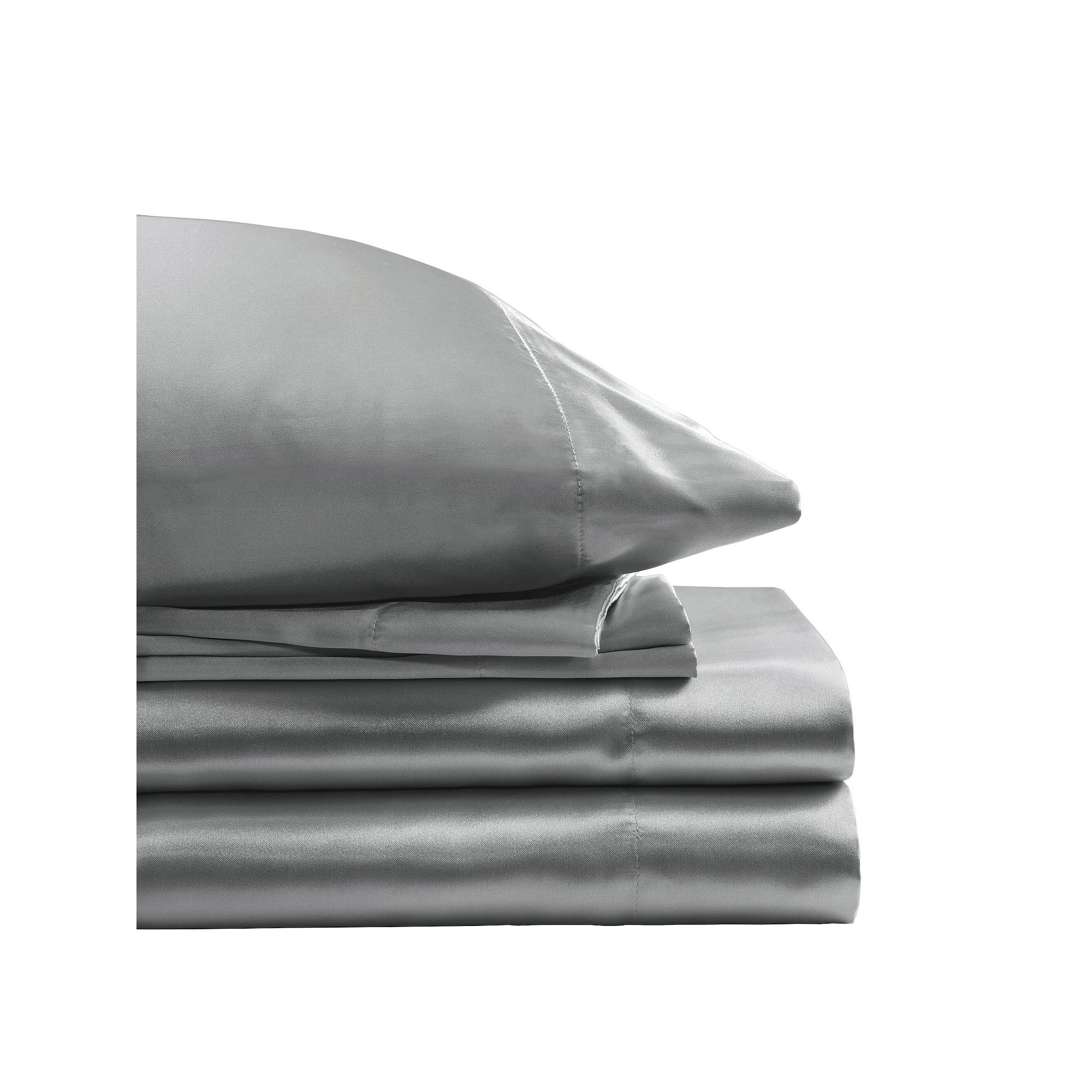 Madison Park Essentials Satin Luxury Solid Sheet Set and Pillowcases, Gray