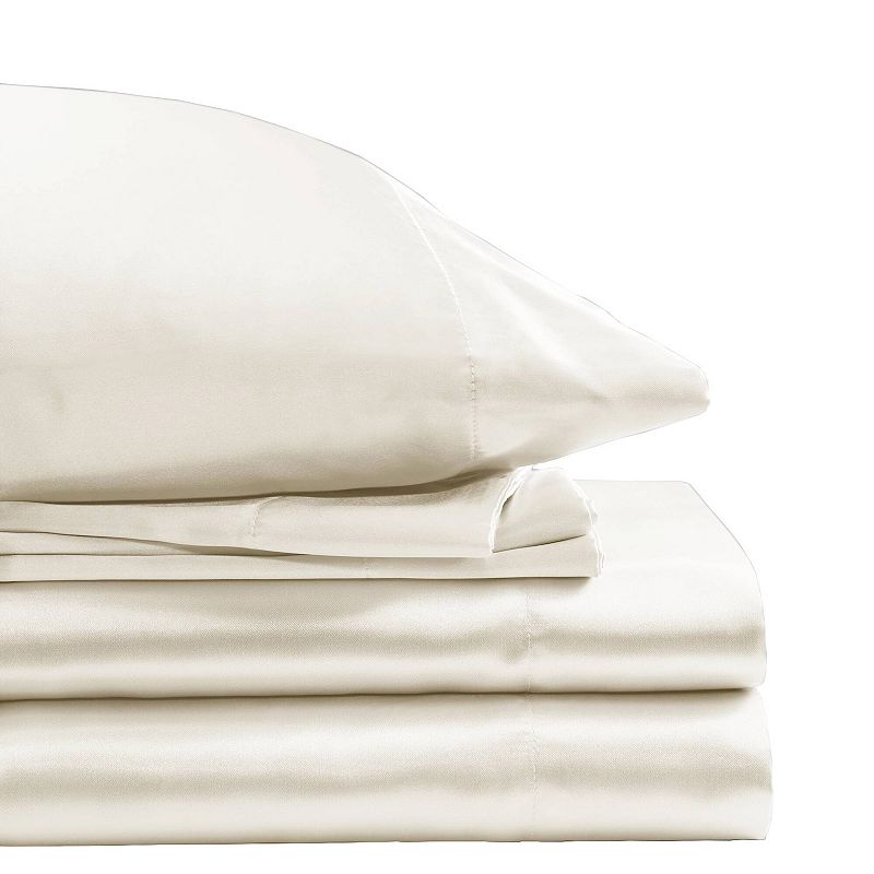 Madison Park Essentials Satin Luxury Sheet Set or Pillowcases, Natural, FUL