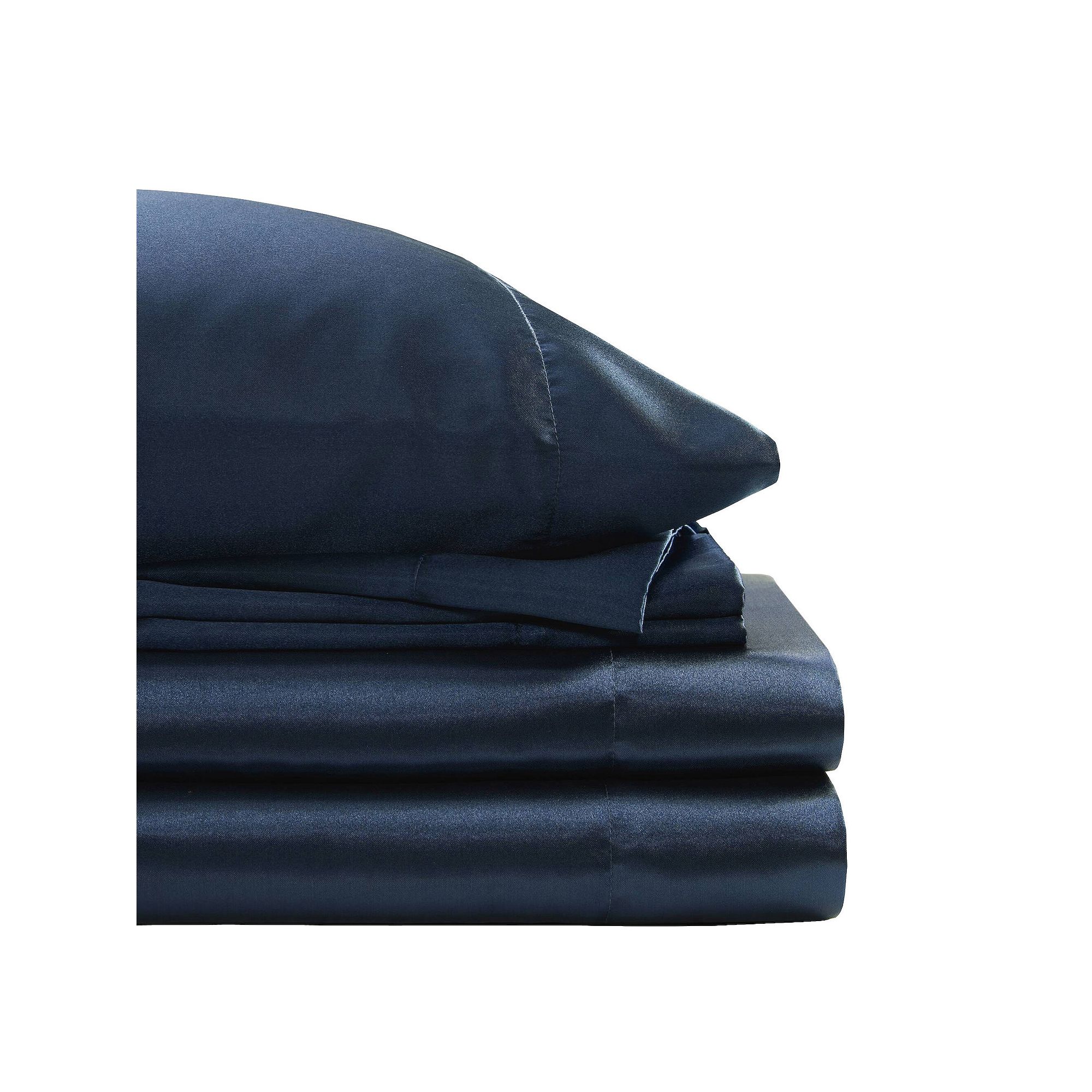 Madison Park Essentials Satin Luxury Solid Sheet Set and Pillowcases, Black