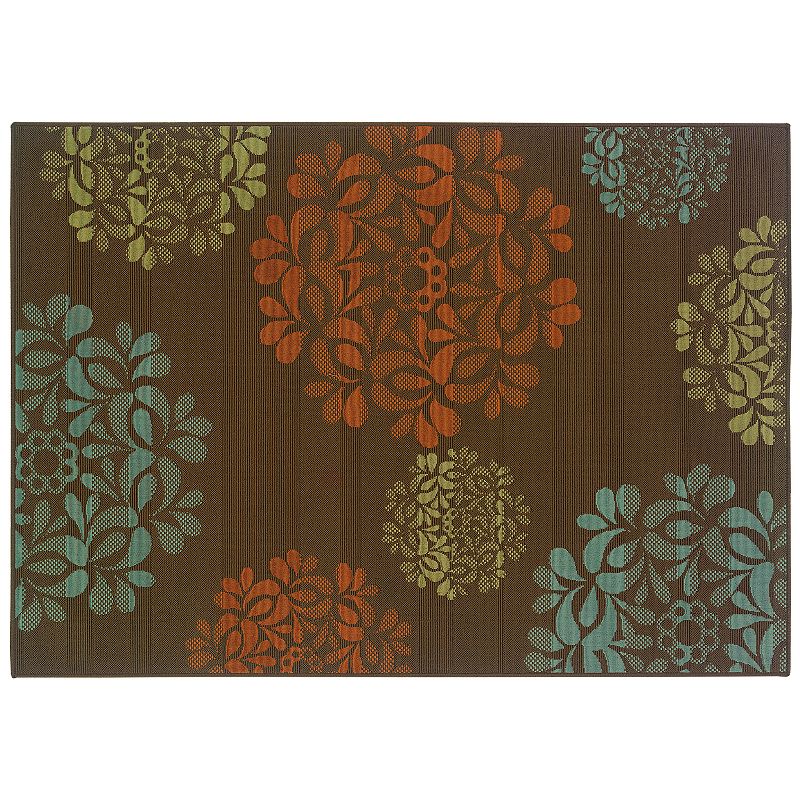 StyleHaven Montgomery Floral Brown Indoor Outdoor Rug, 6.5X9.5 Ft