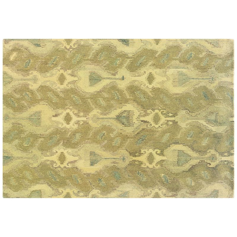 StyleHaven Anna Abstract Ikat Wool Rug, Beig/Green, 3.5X5.5 Ft