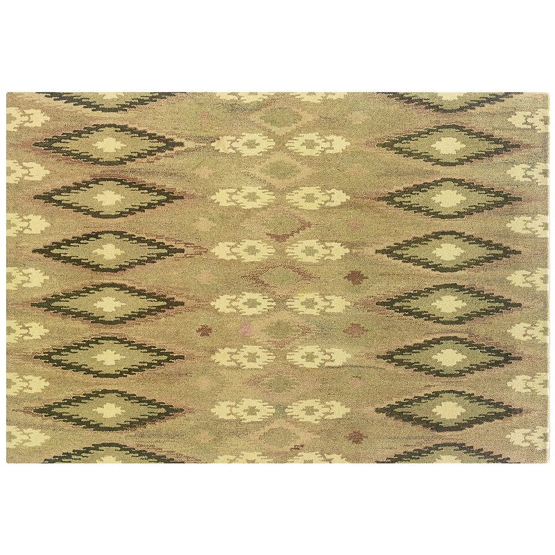 StyleHaven Anna Beige Abstract Ikat Wool Rug, Beig/Green, 3.5X5.5 Ft