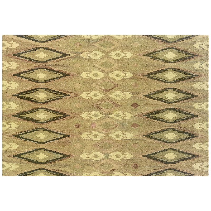 StyleHaven Anna Beige Abstract Ikat Wool Rug, Beig/Green, 5X8 Ft