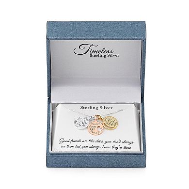 Timeless Sterling Silver Tri-Tone "Good Friends" Triple Disc Pendant Necklace