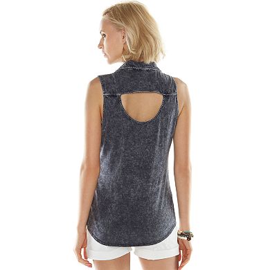 Rock & Republic® Cutout-Back Denim Shirt - Women's