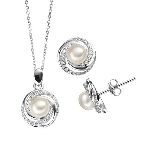 Freshwater Cultured Pearl & Cubic Zirconia Sterling Silver Halo Pendant ...