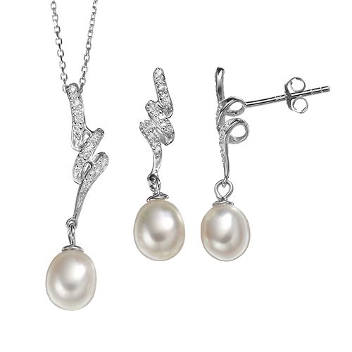 Freshwater Cultured Pearl & Cubic Zirconia Sterling Silver Twist ...