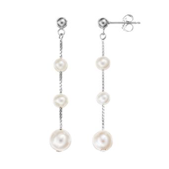 Freshwater Cultured Pearl Sterling Silver Graduated Linear Drop Earrings