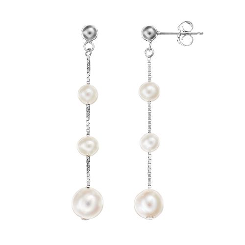 Freshwater Cultured Pearl Sterling Silver Graduated Linear Drop Earrings