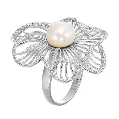Freshwater Cultured Pearl Sterling Silver Flower Ring