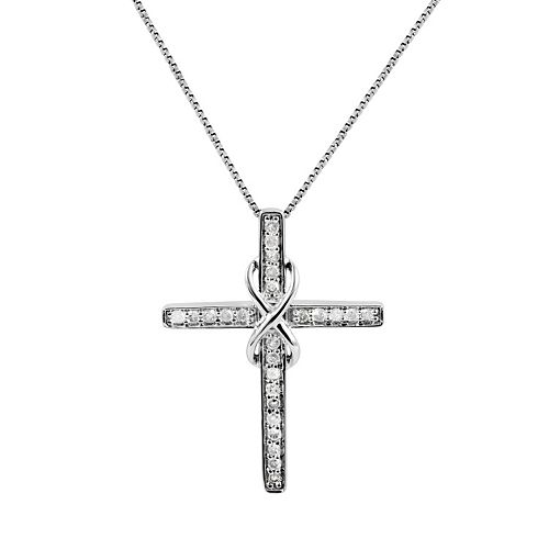 1/4 Carat T.W. Diamond Sterling Silver Infinity Cross Pendant Necklace