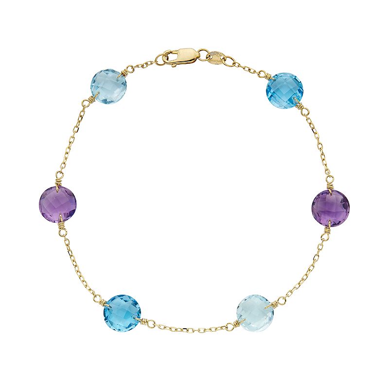 14k Gold Gemstone Station Bracelet, Womens, Size: 7.5, Multicolor