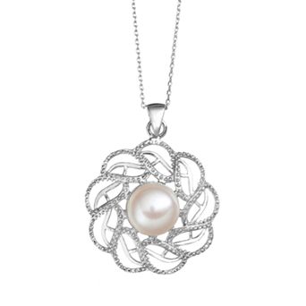 Freshwater Cultured Pearl Sterling Silver Openwork Pendant Necklace