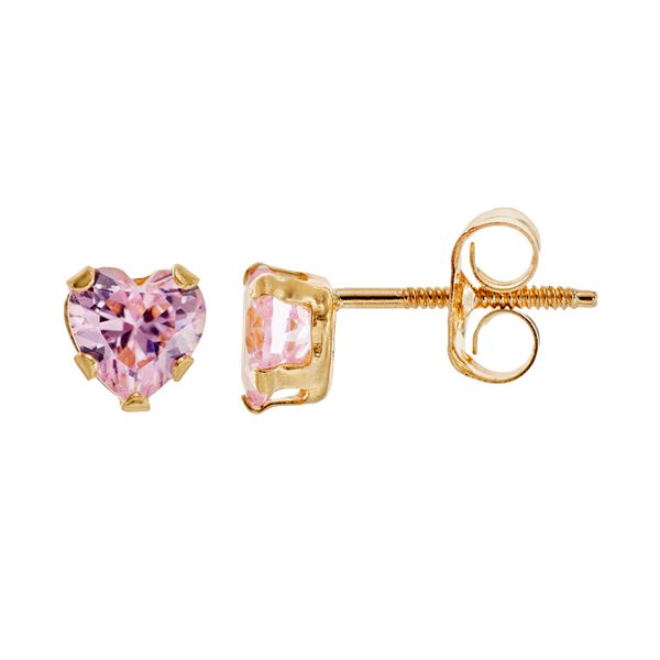 Charming Girl 14k Gold Heart Stud Earrings Made With Swarovski Zirconia Kids