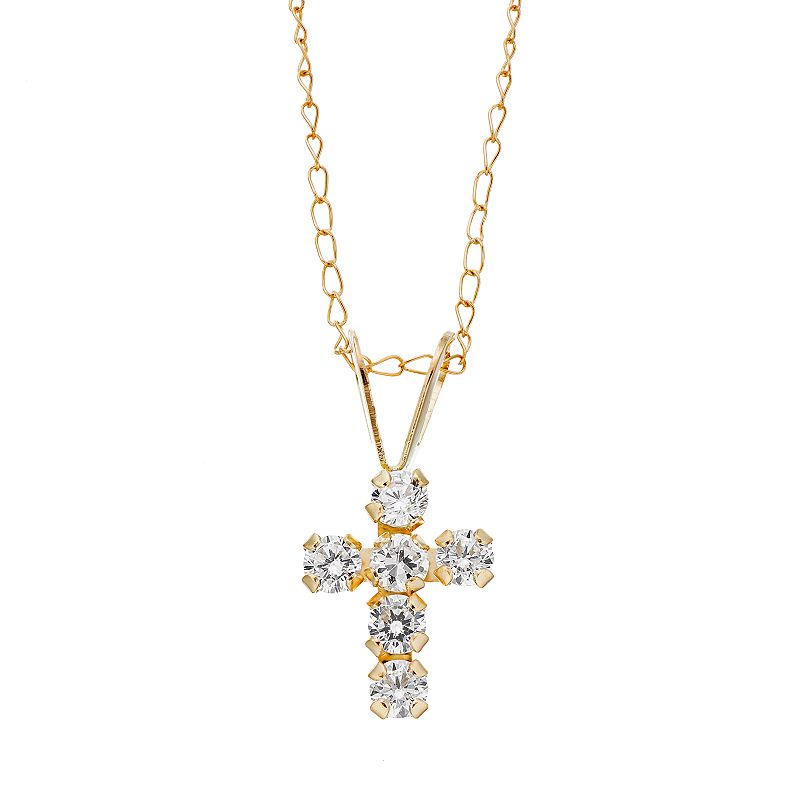 Charming Girl 14k Gold Cross Pendant Necklace - Kids, Girls, Size: 15, Yel