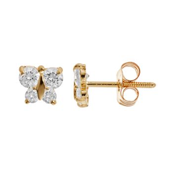 earrings gold 14k stud swarovski butterfly cubic zirconia charming regular