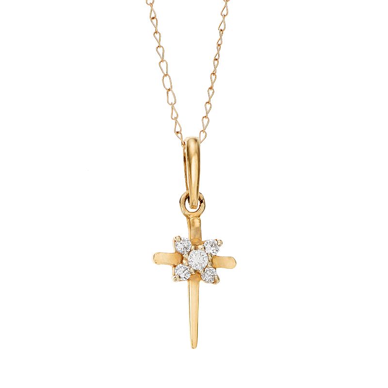 Charming Girl 14k Gold Cross Pendant Necklace- Kids, Girls, Size: 15, Yell