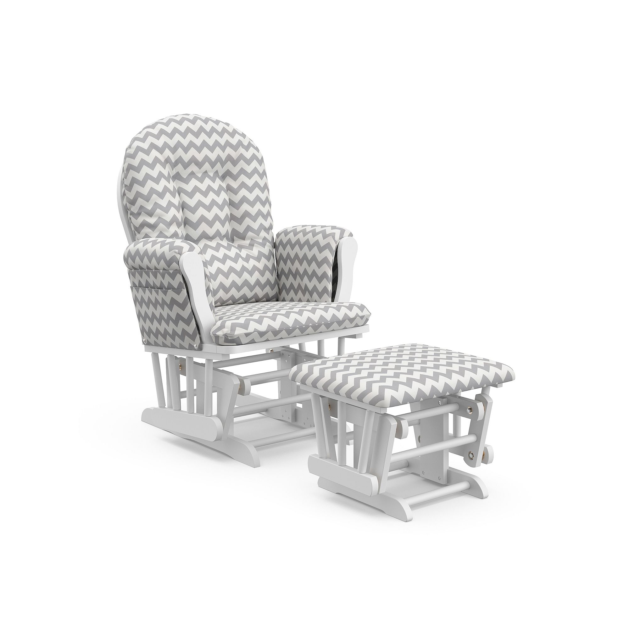 Storkcraft Chevron Hoop Custom Glider Chair & Ottoman Set, White Chevron