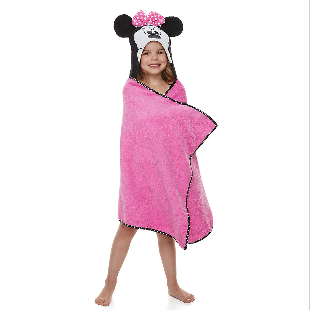 Disney Minnie Mouse Children's Hooded Bath Wrap Towel 25x50 in-Pink White Black 