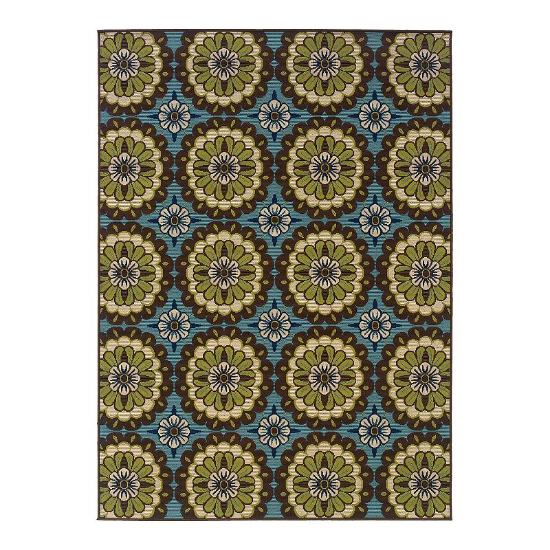 StyleHaven Cayman Floral Medallion Indoor Outdoor Rug, Blue, 5X7.5 Ft