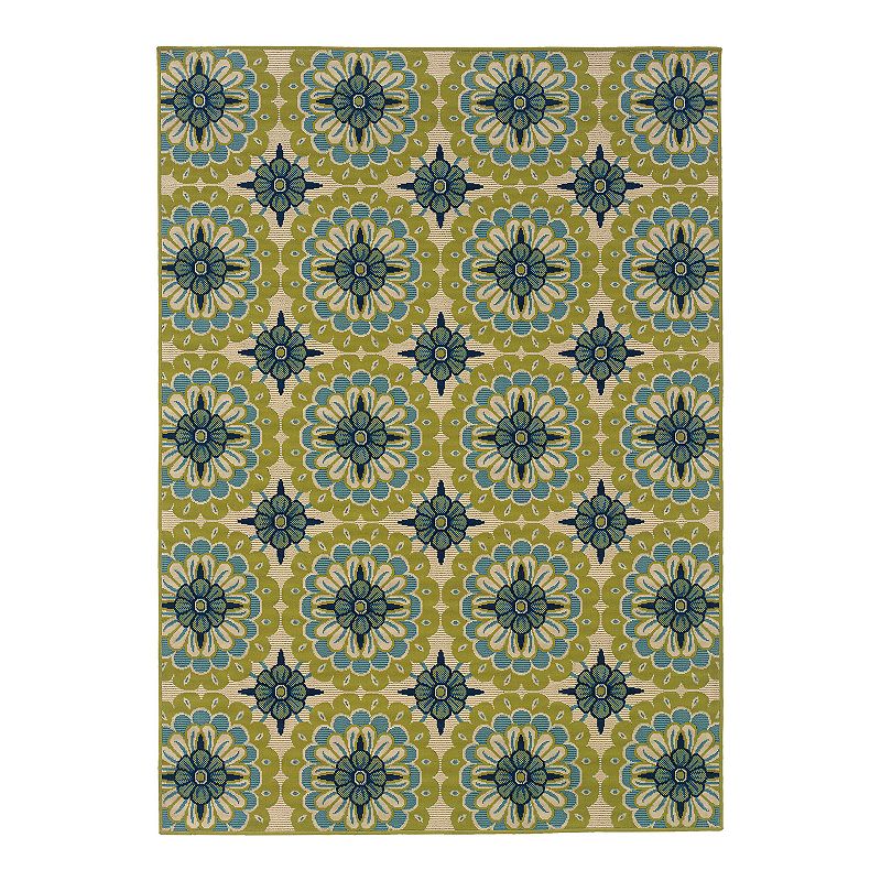 StyleHaven Cayman Floral Medallion Indoor Outdoor Rug, Green, 6.5X9.5 Ft