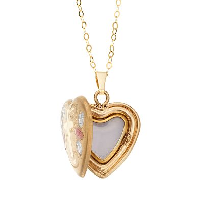 Charming Girl Kids' 14k Gold Tri-Tone Heart & Cross Locket Necklace