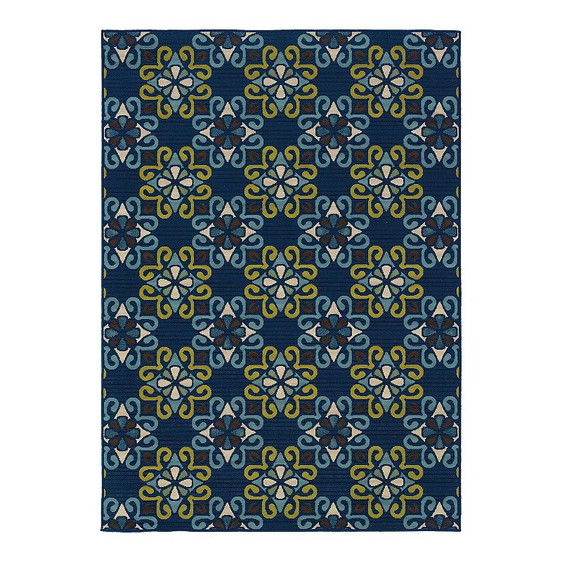 StyleHaven Cayman Floral Lattice Indoor Outdoor Rug, Blue, 5X7.5 Ft