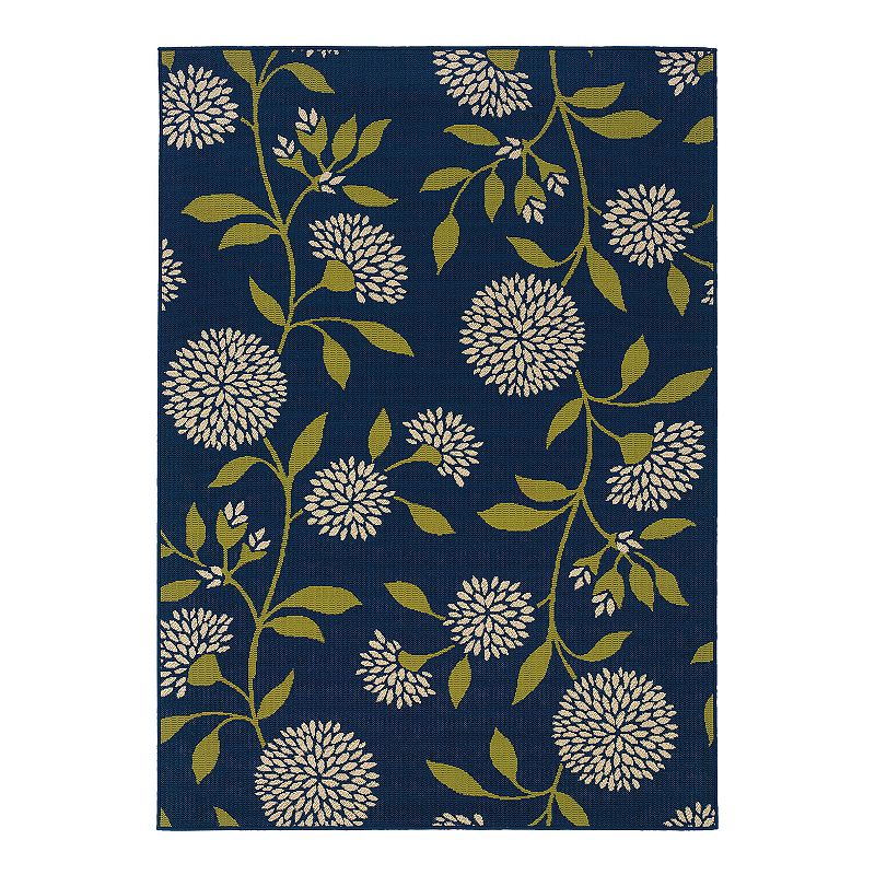 StyleHaven Cayman Floral Leaf Indoor Outdoor Rug, Blue, 5X7.5 Ft