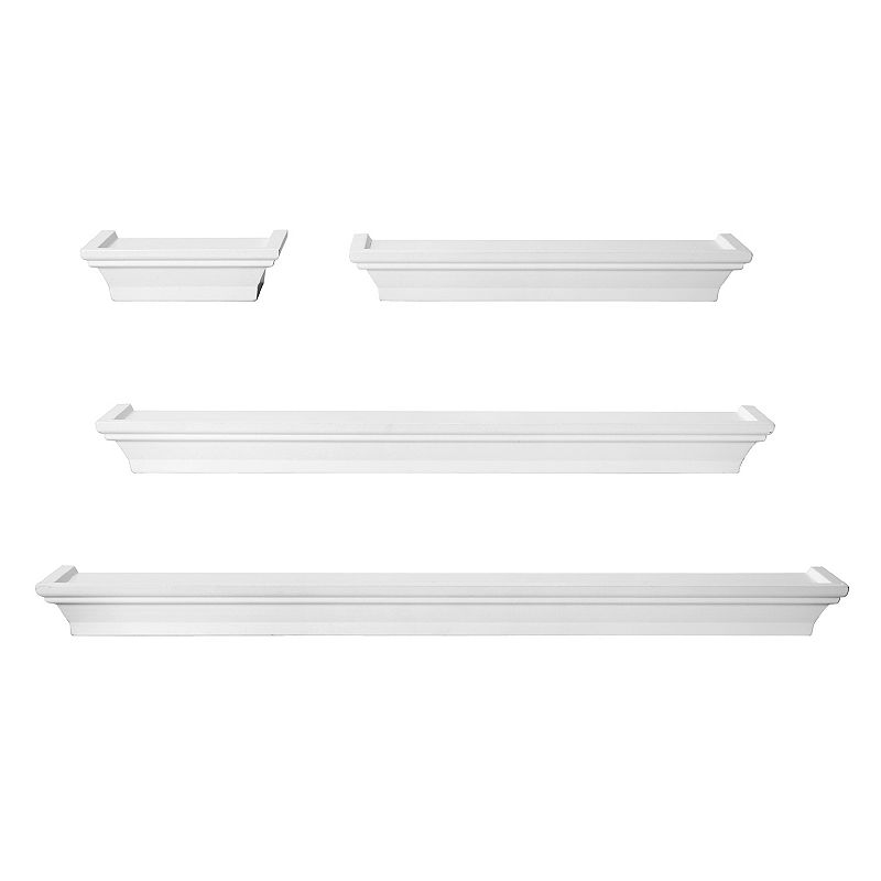 Melannco Floating Wall Mount Molding Ledge Shelves  Set of 4  White