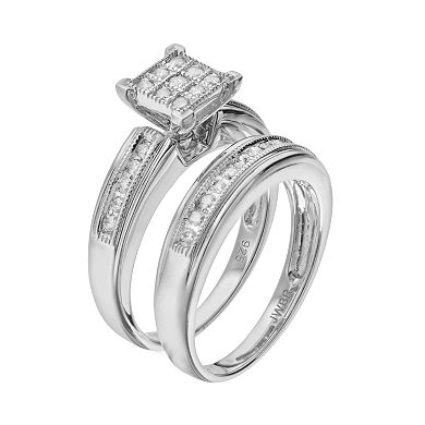 Always Yours Sterling Silver 1/2 Carat T.W. Diamond Square Engagement Ring Set