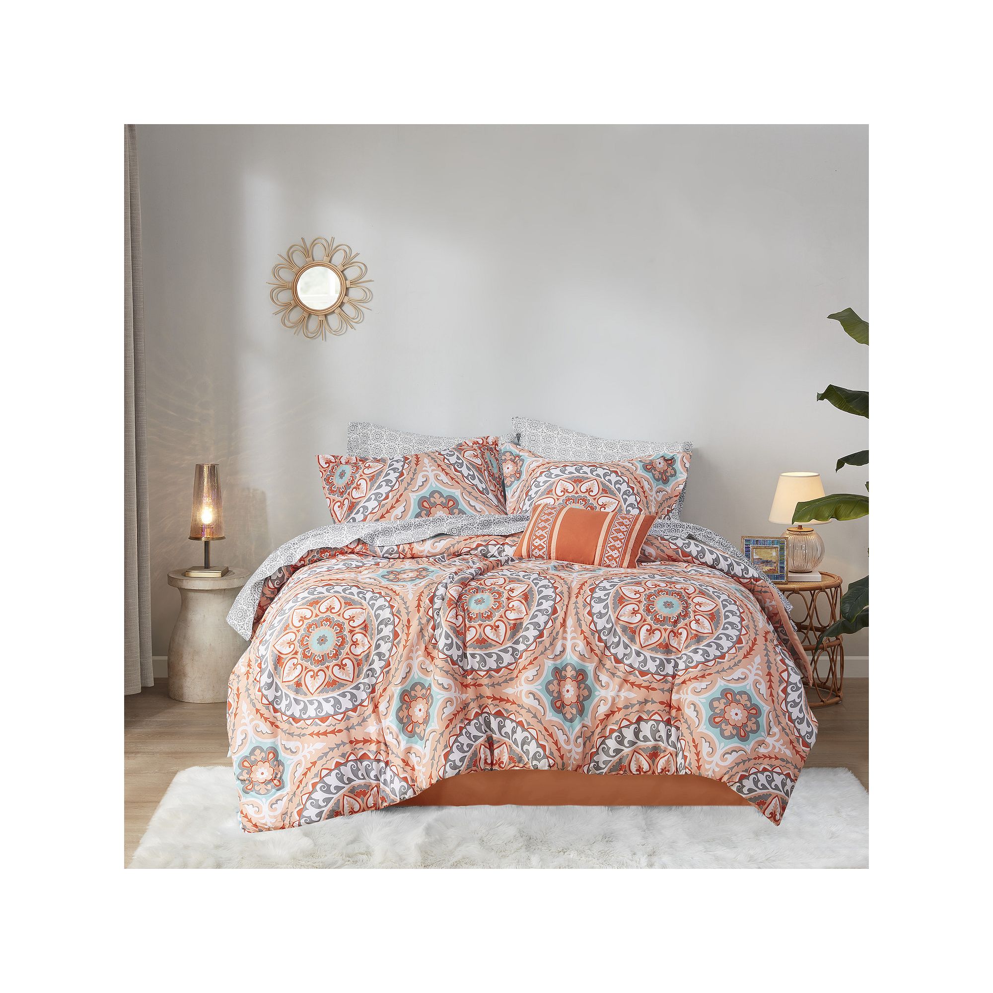Madison Park Essentials Orissa Comforter Set with Cotton Bed Sheets and Thr
