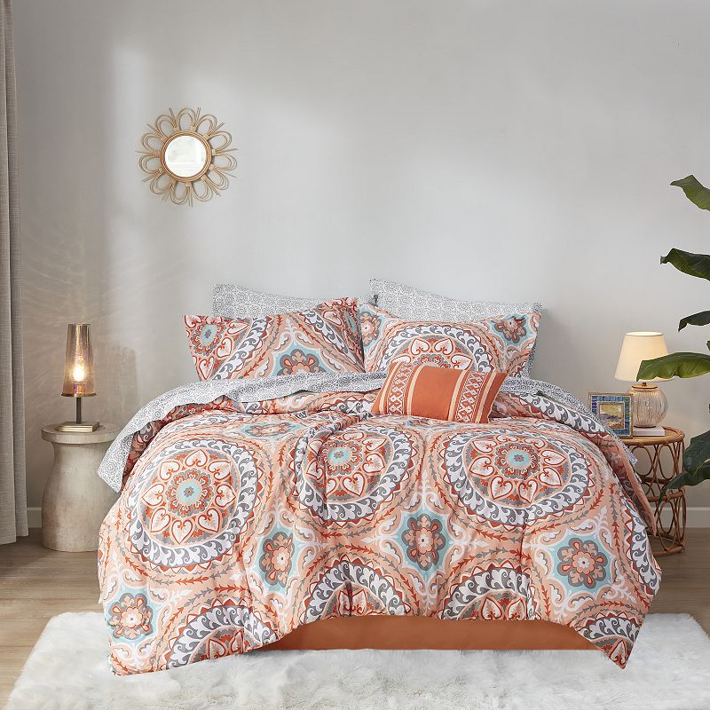 Madison Park Essentials Orissa Comforter Set with Cotton Sheets and Throw P