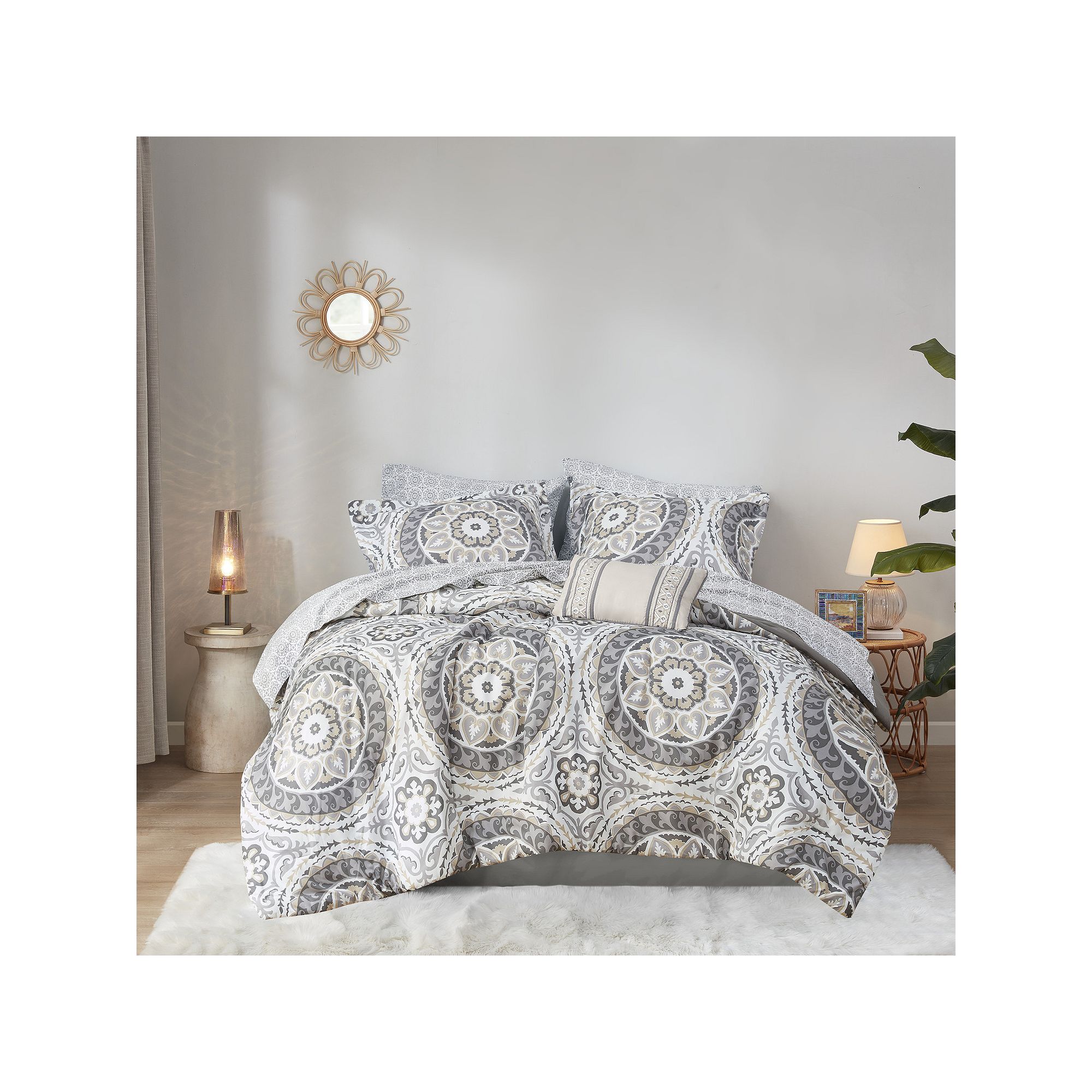Madison Park Essentials Orissa Comforter Set with Cotton Bed Sheets and Thr