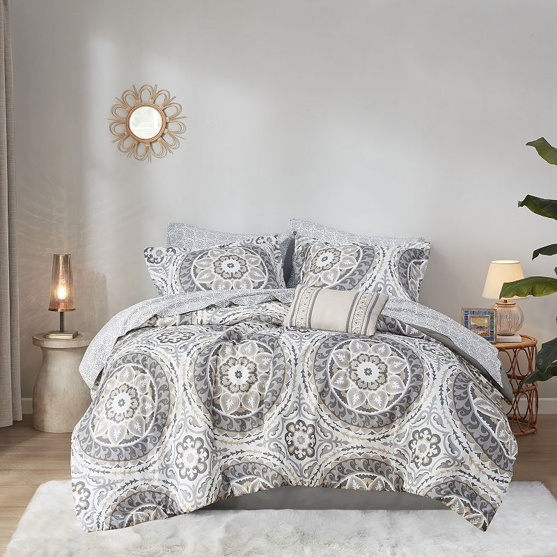 Madison Park Essentials Orissa Comforter Set with Cotton Sheets and Throw P