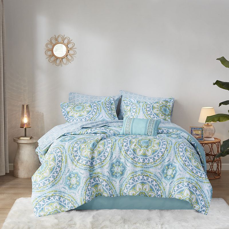 Madison Park Essentials Orissa Comforter Set with Cotton Sheets and Throw P