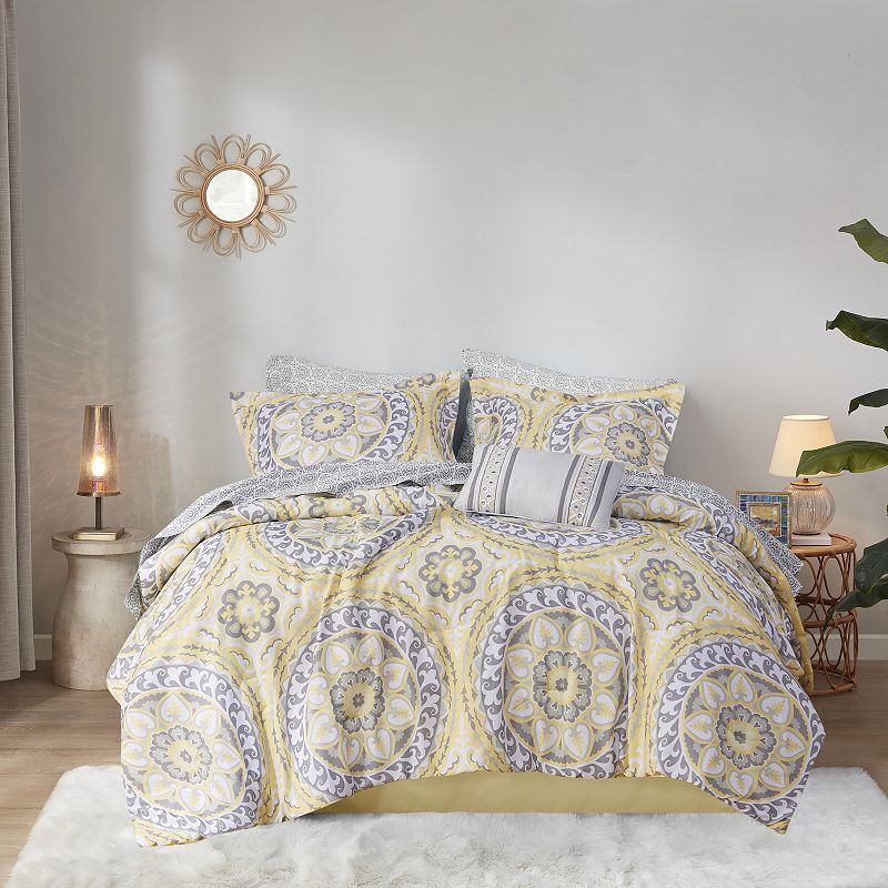 Madison Park Essentials Orissa Comforter Set with Cotton Sheets, Yellow, Qu