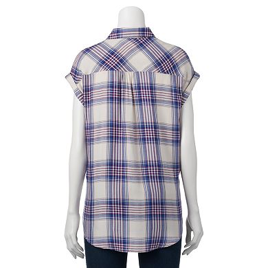 Juniors' SO® Plaid Button-Down Boyfriend Top