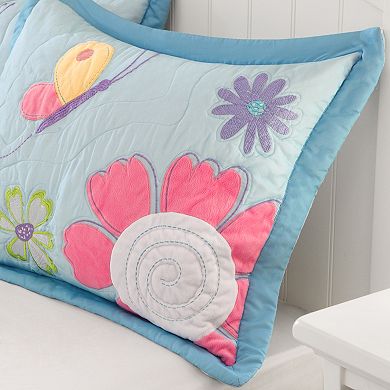 Mi Zone Kids Blooming Butterflies Reversible Quilt Set with Shams and Decorative Pillows