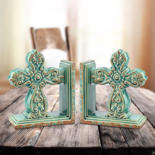 Stonebriar Collection 2-piece Baroque Cross Bookend Set