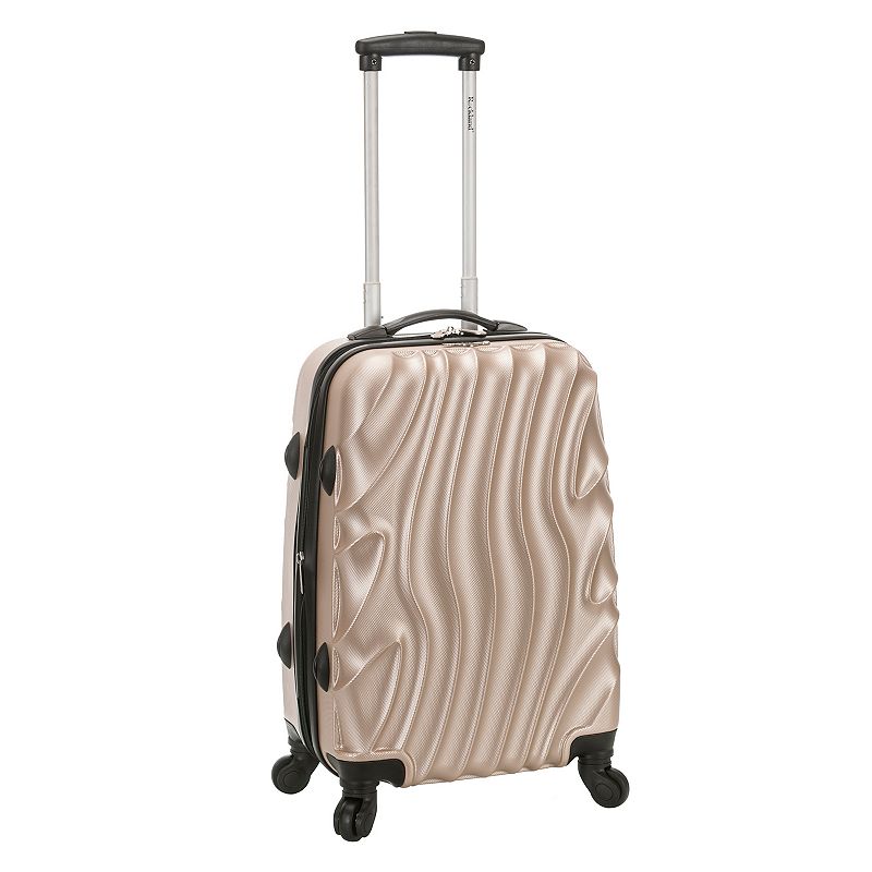 Rockland Melbourne Expandable ABS Hardside Carry On Spinner Suitcase - Gold Wave Pattern