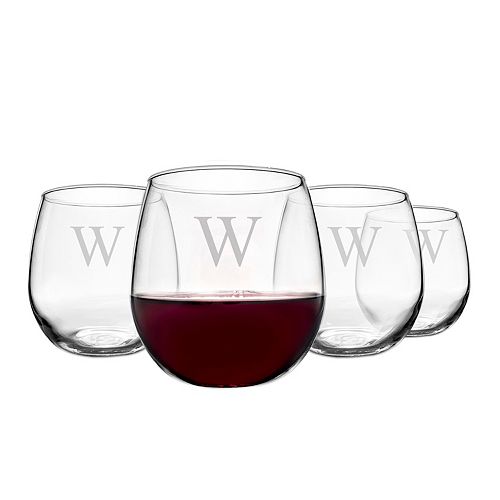 Cathy S Concepts Monogram 4 Pc Stemless Red Wine Glass Set