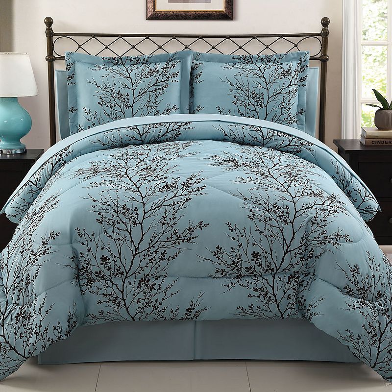 8pc Queen Leaf Bed in a Bag Comforter Set Blue/Chocolate - Vcny Home