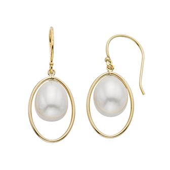 Jewelmak Freshwater Cultured Pearl 14k Gold Drop Earrings