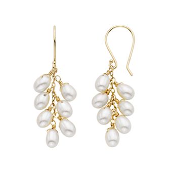 Jewelmak 14k Gold Freshwater Cultured Pearl Cluster Drop Earrings