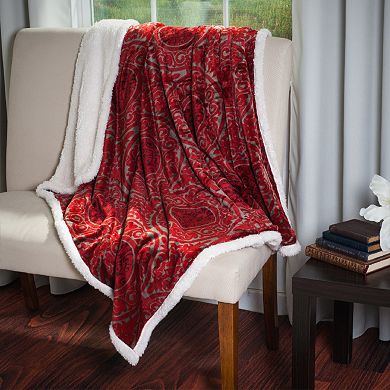 Portsmouth Home Medallion Coral Fleece and Sherpa Throw