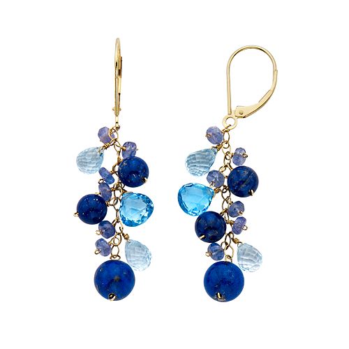 Gemstone 14k Gold Cluster Drop Earrings