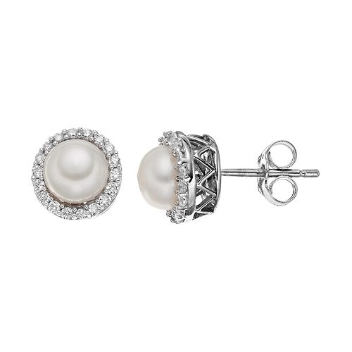 Dyed Freshwater Cultured Pearl & Cubic Zirconia Sterling Silver Halo ...