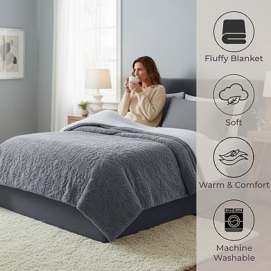 Portsmouth Home Etched Floral Fleece and Sherpa Blanket