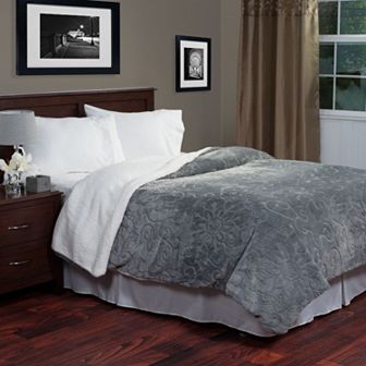 Portsmouth Home Etched Floral Fleece and Sherpa Blanket